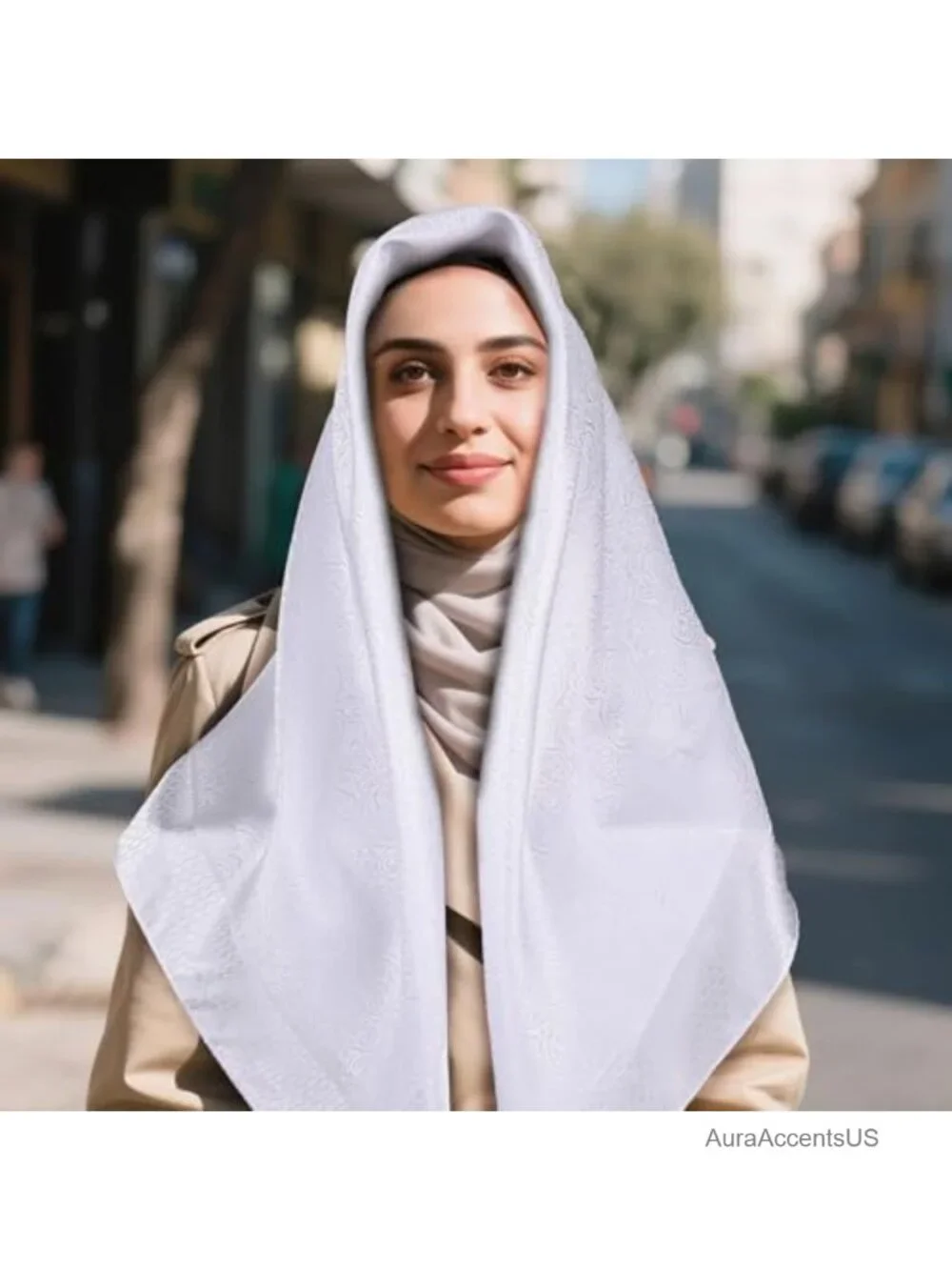 35 inch Jacquard Satin Head Scarf for Hair Wrapping Square Scarf